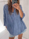 Women's V-neck Loose Cotton and Linen Top