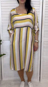 Women's Color Contrast Striped Print Square Collar Dress