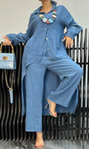 Women's Linen Back Cut-Out Shirt And Trousers Two-Piece Set