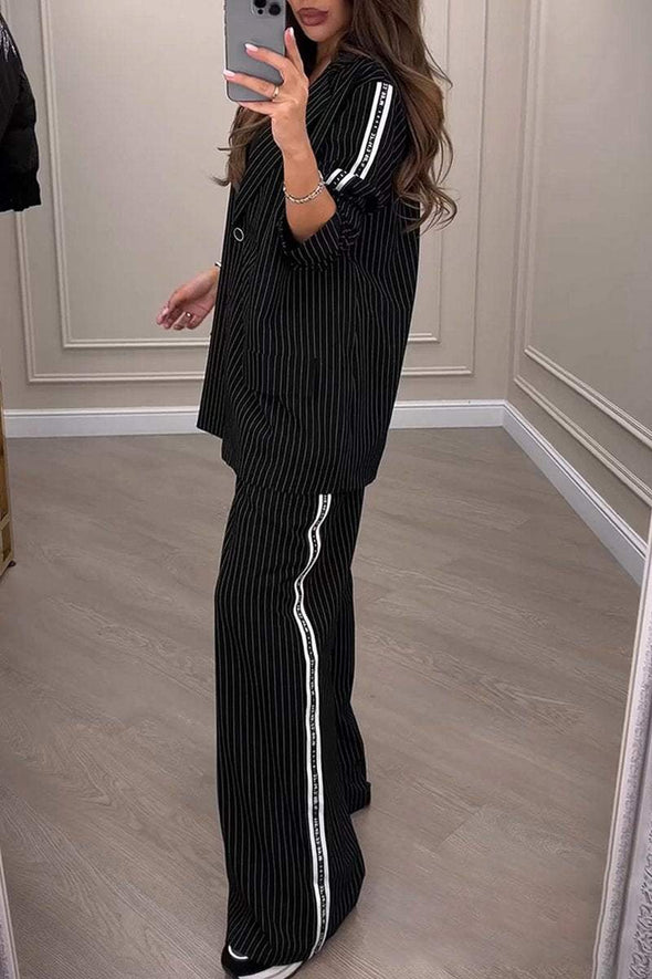 Women's Lapel Long-sleeved Striped Patchwork Suit