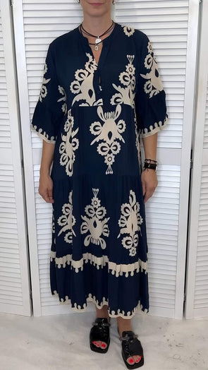 Women's V-neck Print Loose Dress