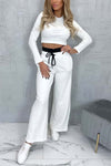 Women's casual tight T-shirt paired with contrasting wide-leg pants suit