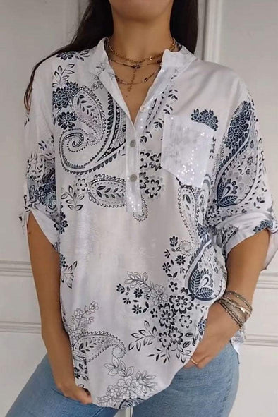 Women's V-neck Mid-sleeve Blouse