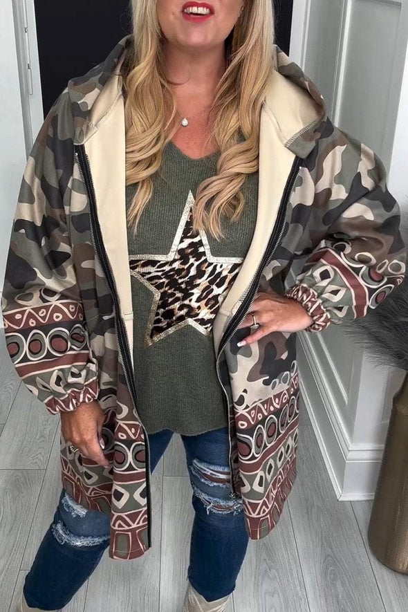 Women's Hooded Long Sleeve Camouflage Printed Casual Jacket