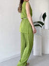 Women's Sleeveless Pleated Top and Pants Two-piece Set