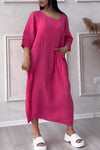 Women's casual large pocket cotton and linen dress