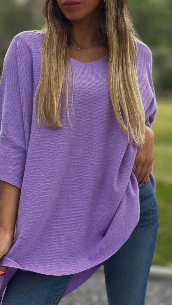 Women's V-neck Solid Color Mid-sleeve Top