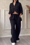 Casual solid color cotton and linen pants two-piece set