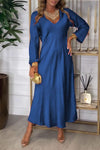 Women's V-neck Long-sleeved Satin Dress