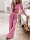 Solid color knitted casual home two-piece suit for women