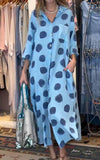 Women's Lapel Polka Dot Cotton and Linen Dress