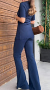 Women's Lapel Short Sleeve Textured Fabric Suit