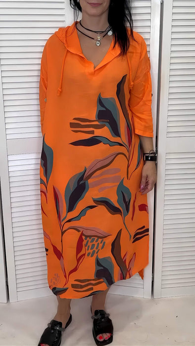 Women's Long-sleeved Casual Print Hooded Dress