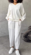 Women's V-neck Casual Solid Color Comfortable Suit
