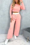 Women's casual tight T-shirt paired with contrasting wide-leg pants suit