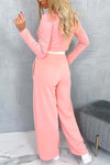 Women's casual tight T-shirt paired with contrasting wide-leg pants suit