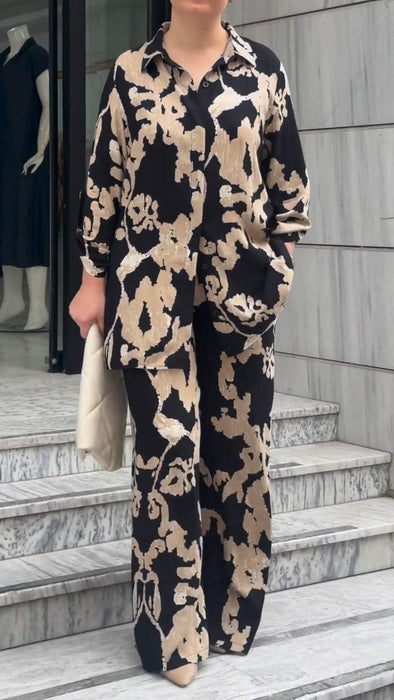 Women's Printed Lapel Long-sleeved Suit