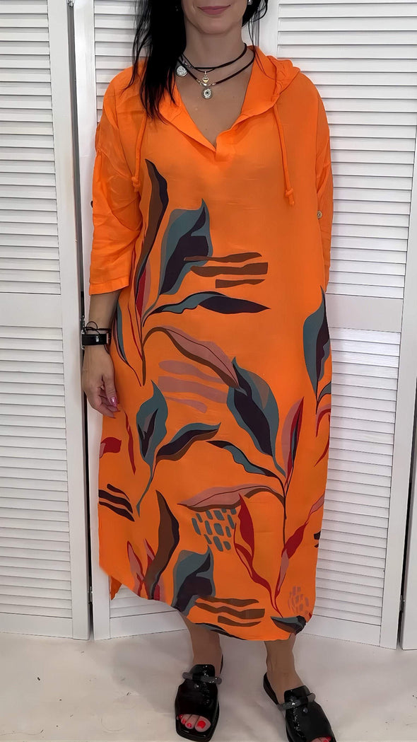 Women's Long-sleeved Casual Print Hooded Dress