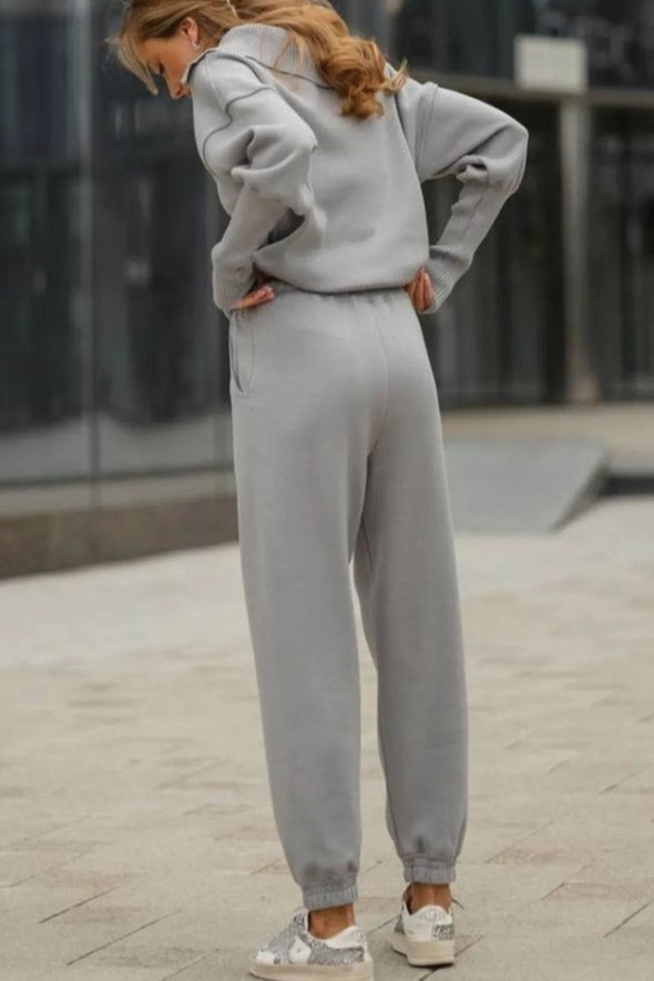 Women's solid color knitted pullover trousers set