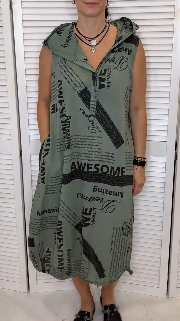 Women's Newspaper Print Sleeveless Dress