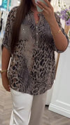 Women's Round Neck Leopard Print Mid-sleeve Sequined Top