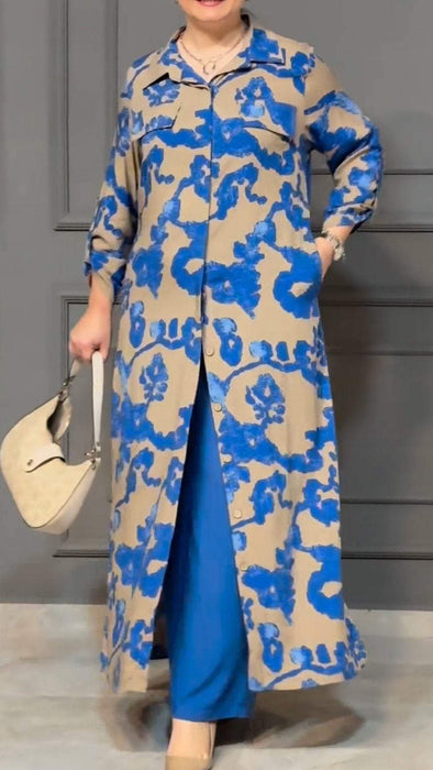 Women's Lapel Long Sleeve Printed Two-piece Set