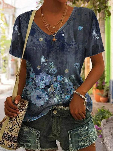 Casual V-neck Printed Top