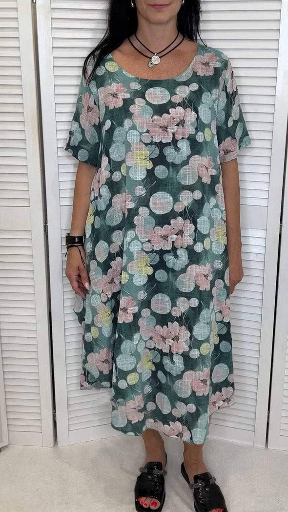 Women's Crew Neck Short Sleeve Floral Print Dress