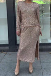 Women's Sequined Round Neck Long Sleeve Skirt Suit