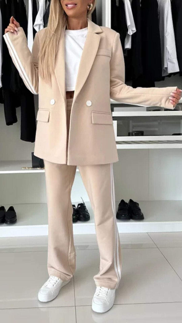 Women's Lapel Long-sleeved Striped Casual Suit