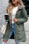 Women's Casual Leopard Print Patchwork Hooded Windbreaker Jacket