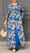 Women's Lapel Long Sleeve Printed Two-piece Set