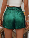 Women's Solid Color Belted Lace Hem Shorts