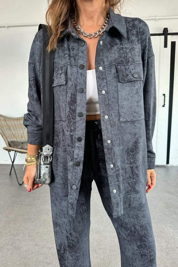 Women's Spring and Fall Sports Casual Solid Color Cardigan Shirt Pants Suit