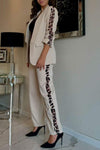 Women's Lapel Mid-length Sleeve Leopard Print Patchwork Suit Casual Suit