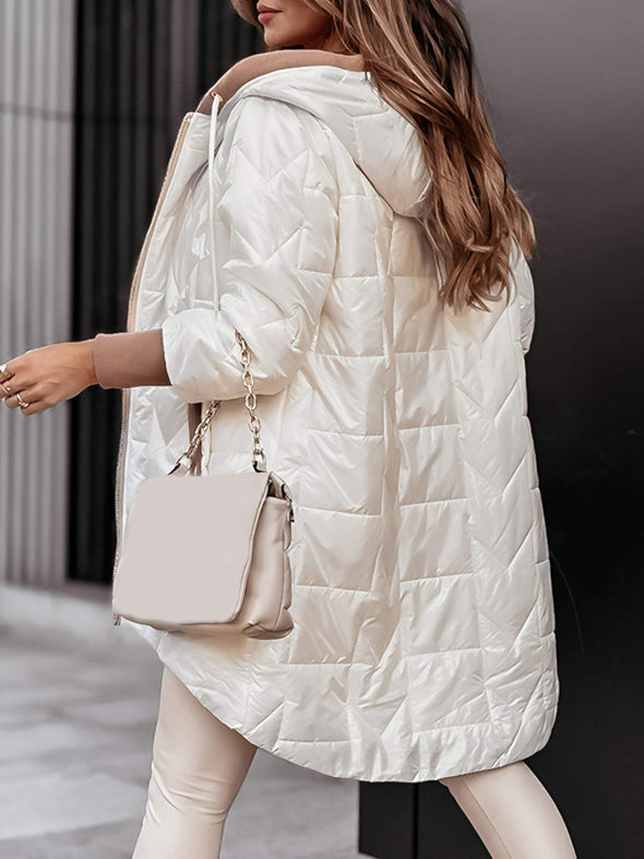 Women's Winter Solid Color Hooded Zipper Coat