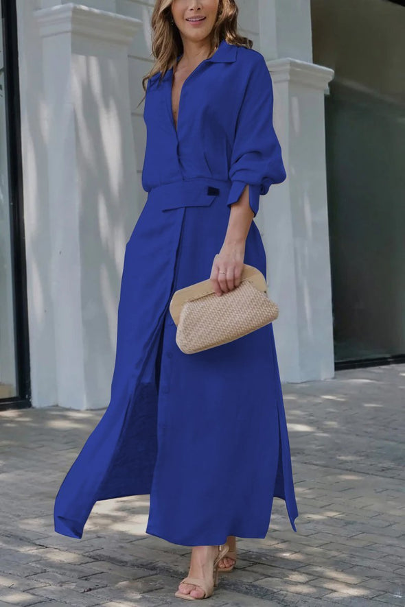 Cotton and linen solid color maxi dress