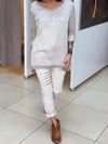 Women's V-neck Long-sleeved Cotton and Linen Suit