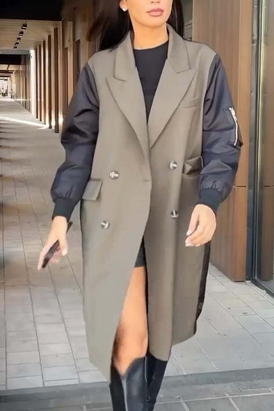 Women's Casual Double Breasted Lapel Midi Windbreaker