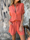 Orange Summer Cotton and Linen Short-sleeved Suit