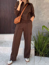 Women's Zipper Top and Cargo Pocket Pants Two-piece Set