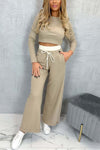 Women's casual tight T-shirt paired with contrasting wide-leg pants suit