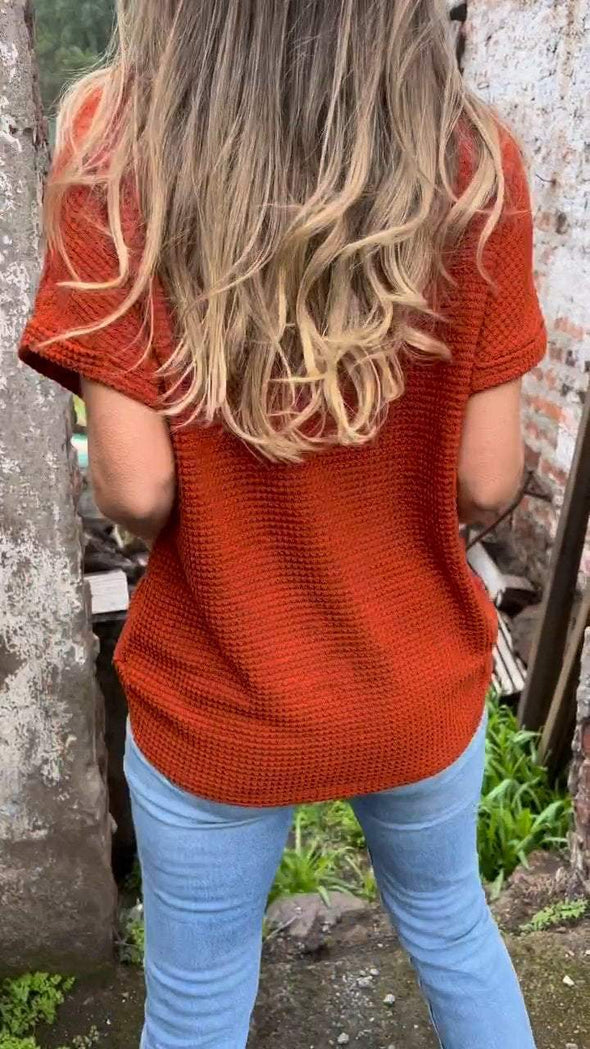 Knitted Cotton and Linen V-neck Top