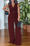 Women's V-neck Sleeveless Fake Two-piece Design Elegant Jumpsuit