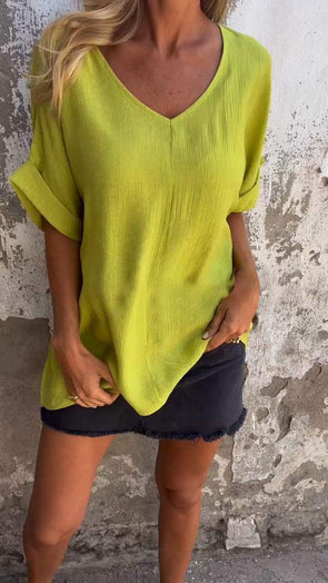 V-neck Mid-sleeve Casual Top