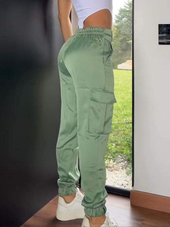 Women's Casual Solid Color Satin Trousers