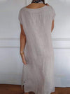 Women's Cotton and Linen Round Neck Solid Color Dress