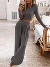 Solid color knitted casual home two-piece suit for women